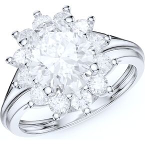 10K White Gold 7x9mm 2.0CT Simulated Oval Diamond or Genuine Moissanite Cluster Promise Engagement Ring
