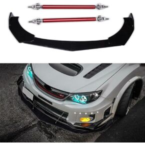 DREAMIZER Universal Front Bumper Lip Strut Rod Spoiler Wing Wide Body Kit Spoiler with Adjustable 8"-11" Support Splitter Rods (Red) - Sharp Corner