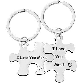 YALLNASL Couple Puzzle Keychain for Husband Wife I Love You More I Love You Most Keyring for Boyfriend Girlfriend Matching Keychains for Couples Anniversary Christmas Gift