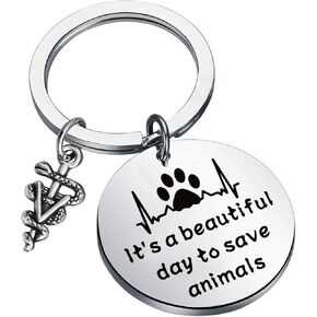 CENWA Veterinarian Gift Vet Tech Gift Medical Veterinarian Caduceus Keychain It's a Beautiful Day to Save Animals Veterinary