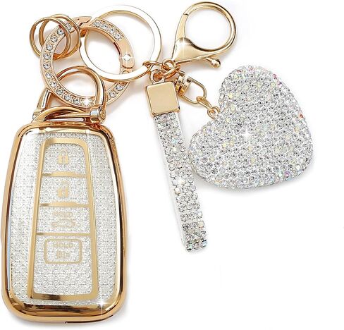 Key Fob Cover with Diamond Keychain for Toyota Car Key Shell Compatible with 2018-2024 Highlander RAV4 Camry Avalon C-HR Corolla GT86 Full Cover Protector for Women (4 Buttons-Silver Heart) in Saudi Arabia