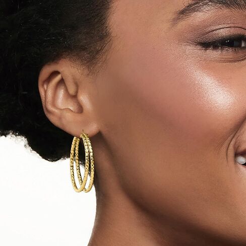 Ross-Simons Italian 18kt Gold Over Sterling Diamond-Cut Double-Hoop Earrings in Saudi Arabia