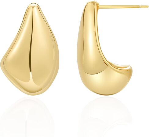 Lourny Chunky Gold Waterdrop Hoop Earrings for Women, 18K Gold Plated Hypoallergenic Lightweight Hollow Open Hoops Drop Earrings | Dupe Earrings Fashion Jewelry for Women Trendy in Saudi Arabia