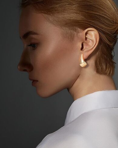 Lourny Chunky Gold Waterdrop Hoop Earrings for Women, 18K Gold Plated Hypoallergenic Lightweight Hollow Open Hoops Drop Earrings | Dupe Earrings Fashion Jewelry for Women Trendy in Saudi Arabia