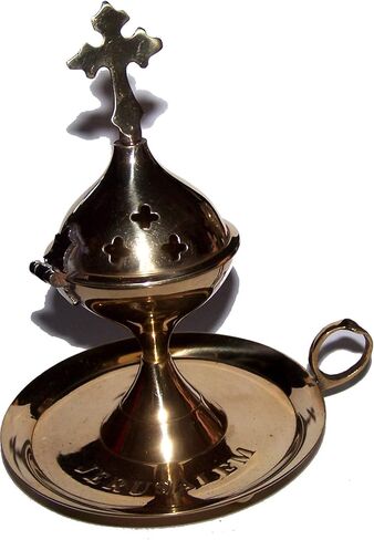 مبخرة بقاعدة نحاسية يونانية خفيفة من Holy Land Market مع صينية - (طولها 15 سم أو 6 بوصات) in Kuwait