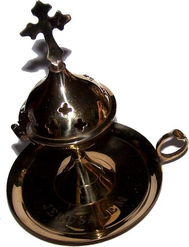 مبخرة بقاعدة نحاسية يونانية خفيفة من Holy Land Market مع صينية - (طولها 15 سم أو 6 بوصات) in Kuwait
