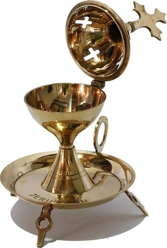 مبخرة بقاعدة نحاسية يونانية خفيفة من Holy Land Market مع صينية - (طولها 15 سم أو 6 بوصات) in Kuwait