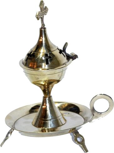 مبخرة بقاعدة نحاسية يونانية خفيفة من Holy Land Market مع صينية - (طولها 15 سم أو 6 بوصات) in Kuwait