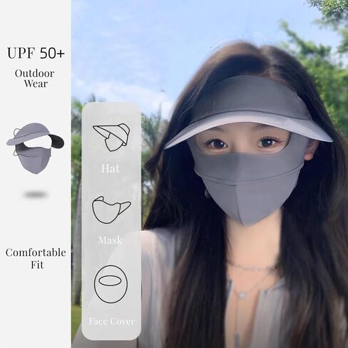 Full-Face Integrated Sun Protection Face Cover Hat for Women UV Protective Summer Cycling Outdoor Wear in Saudi Arabia