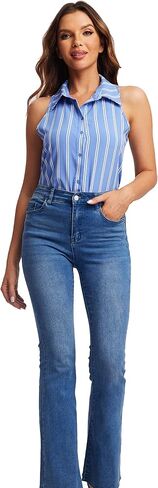 Milumia Women Sleeveless Button Down Striped Blouses Work Tank Tops Office Blouses in Saudi Arabia