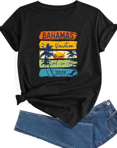 تي شيرت نسائي بأكمام قصيرة وفتحة رقبة مستديرة ورسومات مطبوعة، بلايز صيفية غير رسمية in Kuwait