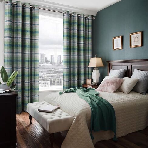 always4u Woolen Look Check Curtains 100% Blackout Highland Tartan Curtain for Living Room Bedroom Grommet Lined Window Drapes 2 Panels Green 45 * 63 Inches in Saudi Arabia