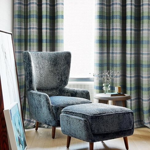 always4u Woolen Look Check Curtains 100% Blackout Highland Tartan Curtain for Living Room Bedroom Grommet Lined Window Drapes 2 Panels Green 45 * 63 Inches in Saudi Arabia