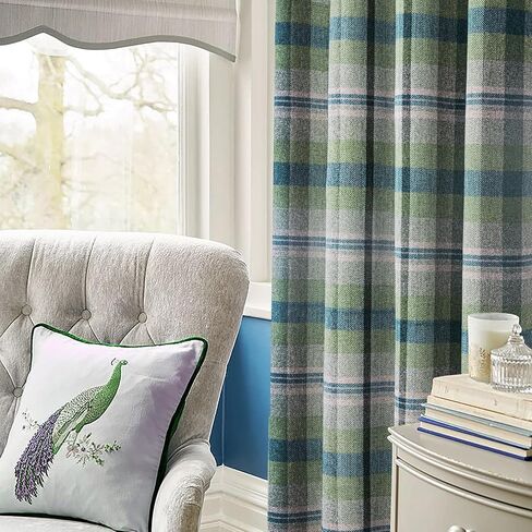 always4u Woolen Look Check Curtains 100% Blackout Highland Tartan Curtain for Living Room Bedroom Grommet Lined Window Drapes 2 Panels Green 45 * 63 Inches in Saudi Arabia