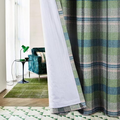 always4u Woolen Look Check Curtains 100% Blackout Highland Tartan Curtain for Living Room Bedroom Grommet Lined Window Drapes 2 Panels Green 45 * 63 Inches in Saudi Arabia