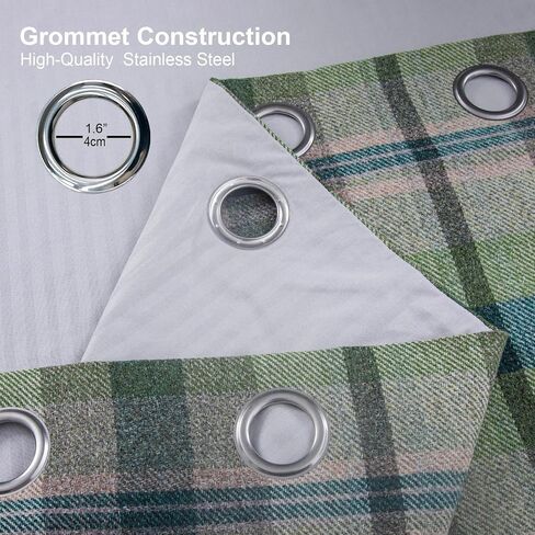 always4u Woolen Look Check Curtains 100% Blackout Highland Tartan Curtain for Living Room Bedroom Grommet Lined Window Drapes 2 Panels Green 45 * 63 Inches in Saudi Arabia