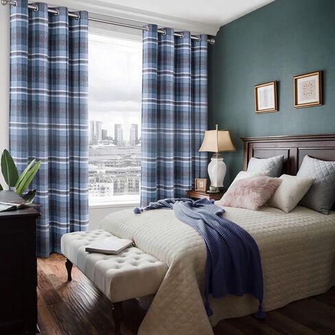 always4u Woolen Look Check Curtains 100% Blackout Highland Tartan Curtain for Living Room Bedroom Grommet Lined Window Drapes 2 Panels Green 45 * 63 Inches in Saudi Arabia