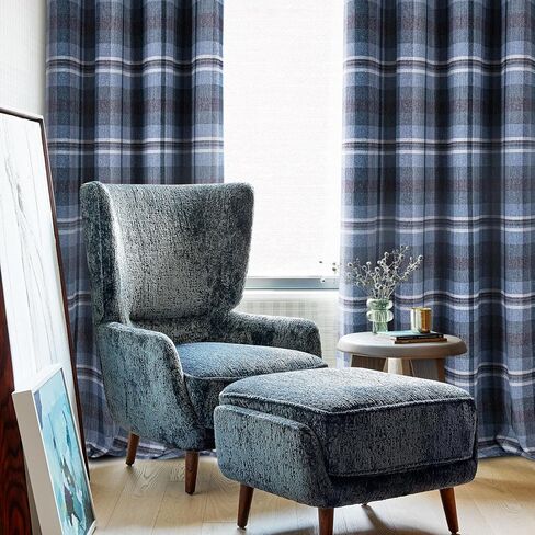 always4u Woolen Look Check Curtains 100% Blackout Highland Tartan Curtain for Living Room Bedroom Grommet Lined Window Drapes 2 Panels Green 45 * 63 Inches in Saudi Arabia