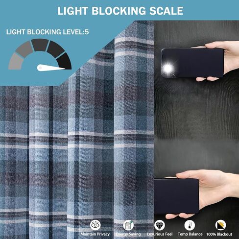 always4u Woolen Look Check Curtains 100% Blackout Highland Tartan Curtain for Living Room Bedroom Grommet Lined Window Drapes 2 Panels Green 45 * 63 Inches in Saudi Arabia