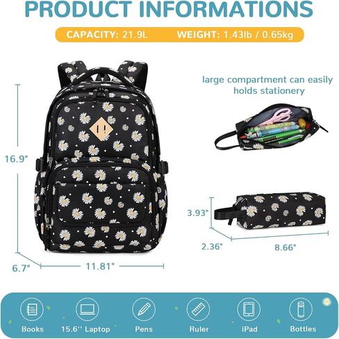 MOONBABY Kids Backpacks for Girls School Bookbag with Pencil Case for Elementary Primary Middle School, Daisy Backpack in Saudi Arabia