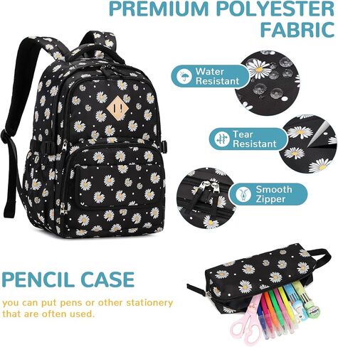 MOONBABY Kids Backpacks for Girls School Bookbag with Pencil Case for Elementary Primary Middle School, Daisy Backpack in Saudi Arabia
