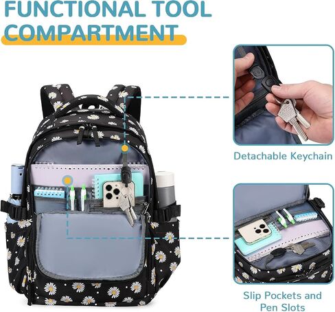 MOONBABY Kids Backpacks for Girls School Bookbag with Pencil Case for Elementary Primary Middle School, Daisy Backpack in Saudi Arabia