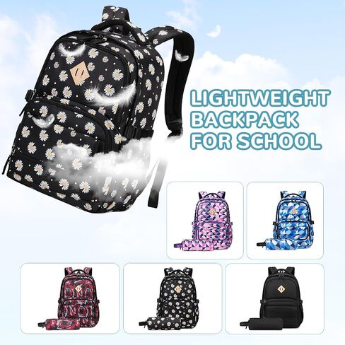 MOONBABY Kids Backpacks for Girls School Bookbag with Pencil Case for Elementary Primary Middle School, Daisy Backpack in Saudi Arabia