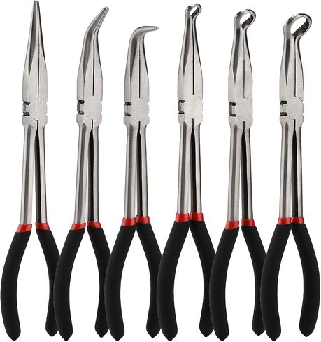 Mayouko 3PCS 11 "مجموعة كماشة قبضة خرطوم طويلة الوصول، 5/16 بوصة، 1/2 بوصة، 3/4 بوصة حلقة الأنف خرطوم القابض كماشة عدة، الكربون الصلب أوفست شرارة التوصيل التمهيد إزالة كماشة لمساحة ضيقة in Kuwait