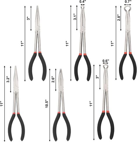 Mayouko 3PCS 11 "مجموعة كماشة قبضة خرطوم طويلة الوصول، 5/16 بوصة، 1/2 بوصة، 3/4 بوصة حلقة الأنف خرطوم القابض كماشة عدة، الكربون الصلب أوفست شرارة التوصيل التمهيد إزالة كماشة لمساحة ضيقة in Kuwait