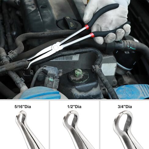 Mayouko 3PCS 11 "مجموعة كماشة قبضة خرطوم طويلة الوصول، 5/16 بوصة، 1/2 بوصة، 3/4 بوصة حلقة الأنف خرطوم القابض كماشة عدة، الكربون الصلب أوفست شرارة التوصيل التمهيد إزالة كماشة لمساحة ضيقة in Kuwait