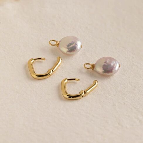 CAITLYNMINIMALIST Bridget Geometric Pearl Charm 18K Gold Sterling Silver Huggie Hoop Earrings for Women in Kuwait