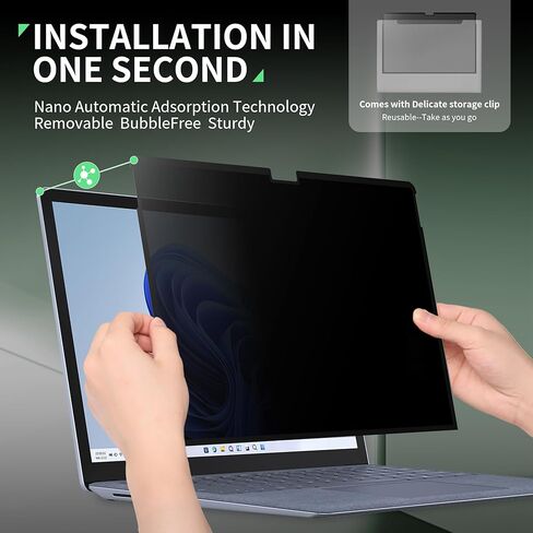 Nano 15 Inch Privacy Screen for Microsoft Surface Laptop 6/5/4/3/2/1, Removable Film Anti-Spy Filter Black Security Protector, Anti Glare Blue Light Shield Matte Screen Guard in Kuwait