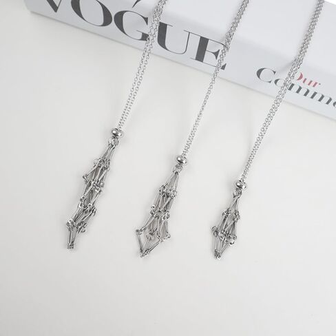 FANASY Crystal Holder Necklace - Stainless Steel Cage for Stones, Crystal Pendant Necklace With Adjustable Length, Natural Gemstone Jewelry for Women Men in Kuwait