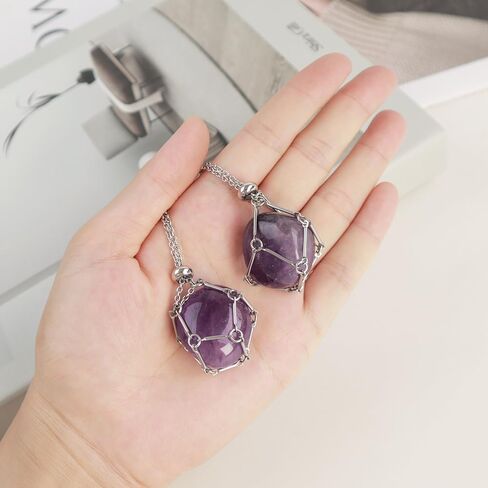 FANASY Crystal Holder Necklace - Stainless Steel Cage for Stones, Crystal Pendant Necklace With Adjustable Length, Natural Gemstone Jewelry for Women Men in Kuwait