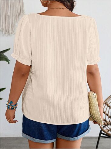 SHENHE Women's Plus Size Puff Short Sleeve Square Neck Tropical Embroidered Boho Blouse Top in Saudi Arabia