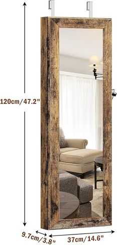 DlandHome Jewelry Armoire with Mirror, Full Length Mirror Jewelry Cabinet, Door Hanging Mirror, Full Length Mirror Rectangle Jewelry Armoire Organizer with 2 Drawers Mirror with Jewelry Storage,Retro in Saudi Arabia
