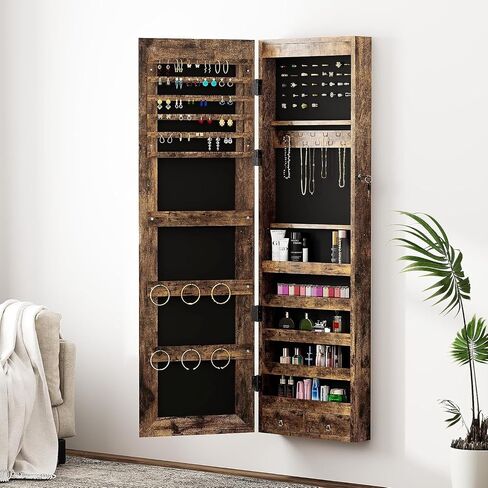 DlandHome Jewelry Armoire with Mirror, Full Length Mirror Jewelry Cabinet, Door Hanging Mirror, Full Length Mirror Rectangle Jewelry Armoire Organizer with 2 Drawers Mirror with Jewelry Storage,Retro in Saudi Arabia