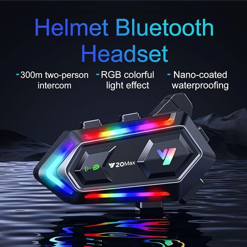 Y20 Motorcycle Helmet Bluetooth Headset, Flash Color RGB Lighting Effect, Bluetooth 5.3 Headphone, Smart Noise Reduction, HiFi Level Sound Quality, IPX6, Compatible with All Helmets in Saudi Arabia