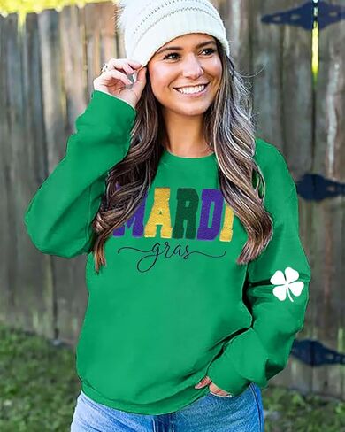 YALUCOR Women Mardi Gras Sweatshirt New Orleans Carnival Outfit Chenille Patch Pullover Tops Fat Tuesday Gift Sweatshirt in Kuwait