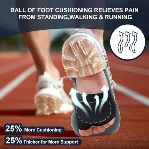 Metatarsal Pads for Men and Women - Gel Cushions for Ball of Foot Pain Relief, Sesamoiditis, Metatarsalgia, Morton's Neuroma - 2 Pairs Fabric Sleeves with Gel Inserts (Black, M) in Saudi Arabia