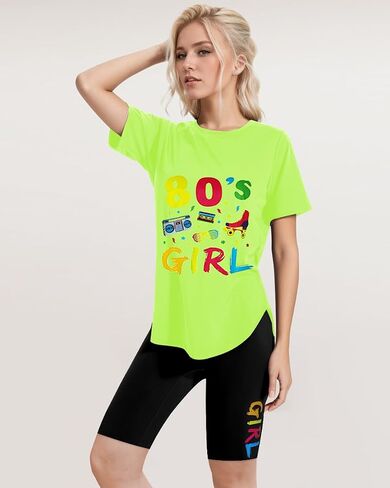 80s Outfit for Women,80s Girl Letter Short Sleeve Top and Shorts Cosplay Costume Set in Saudi Arabia