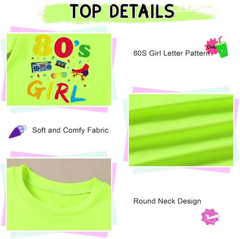 80s Outfit for Women,80s Girl Letter Short Sleeve Top and Shorts Cosplay Costume Set in Saudi Arabia