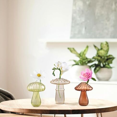 Clear Mushroom Flower Vase, Glass Hydroponic Plant Vases, Nordic Style Mushroom Glass Bud Vases Mushroom Flower Vases for Home Office Living Room Decor (Multicolor 4Pcs) in Saudi Arabia