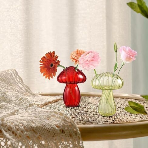 Clear Mushroom Flower Vase, Glass Hydroponic Plant Vases, Nordic Style Mushroom Glass Bud Vases Mushroom Flower Vases for Home Office Living Room Decor (Multicolor 4Pcs) in Saudi Arabia