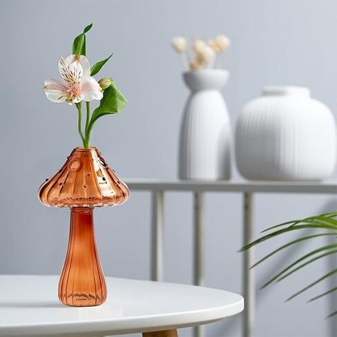 Clear Mushroom Flower Vase, Glass Hydroponic Plant Vases, Nordic Style Mushroom Glass Bud Vases Mushroom Flower Vases for Home Office Living Room Decor (Multicolor 4Pcs) in Saudi Arabia