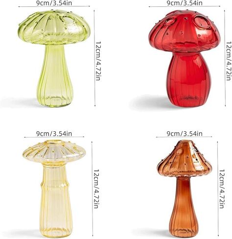 Clear Mushroom Flower Vase, Glass Hydroponic Plant Vases, Nordic Style Mushroom Glass Bud Vases Mushroom Flower Vases for Home Office Living Room Decor (Multicolor 4Pcs) in Saudi Arabia