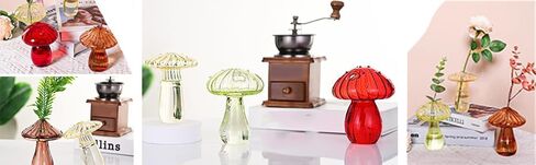 Clear Mushroom Flower Vase, Glass Hydroponic Plant Vases, Nordic Style Mushroom Glass Bud Vases Mushroom Flower Vases for Home Office Living Room Decor (Multicolor 4Pcs) in Saudi Arabia