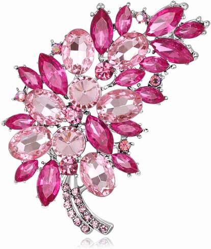 Vintage Sparkling Flower Leaf Brooch Pin Premium Rhinestone Brooch Multicolor Feather Brooch Lapel Pin Red Green White Purple Crystal Gem Brooch Large Feather Brooch Clothing Hat Bag Suit Clothing Jewelry for Women in Kuwait