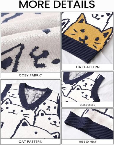 Yimoon Womens Cat Sweater Vest V Neck Y2k Graphic Knit Vest Cute Sleeveless Knitted Pullover Tops in Saudi Arabia