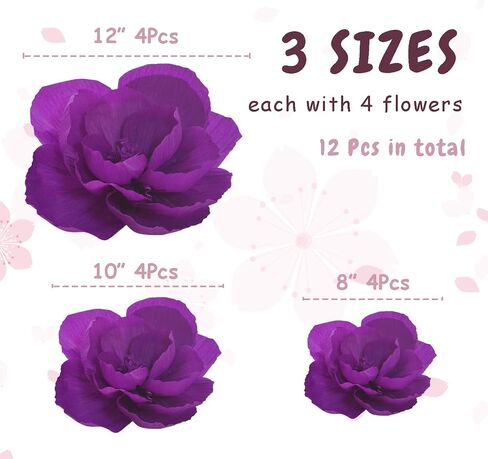Yellow Paper Flowers Decorations for Wall, Tissue Paper Flowers 3D Flowers Wall Décor for Bridal Shower Photo Backdrop Wedding Birthday Room Decor Bulletin Boards, 4 Pieces each of 12", 10", and 8" in Saudi Arabia